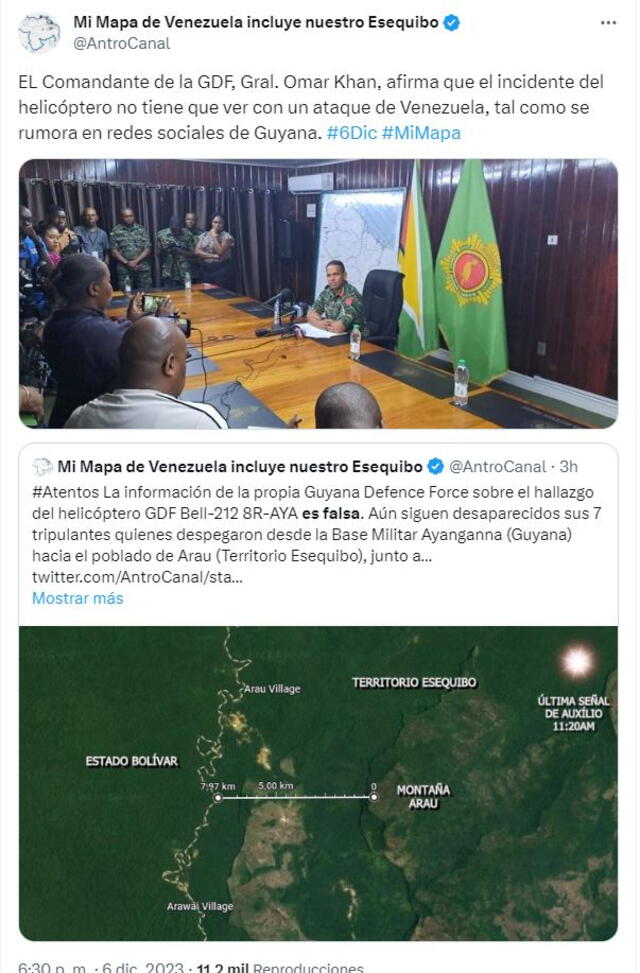  Guyana informa que desaparición del helicóptero no guarda relación con la disputa que tiene con Venezuela. Foto: X<br><br>    