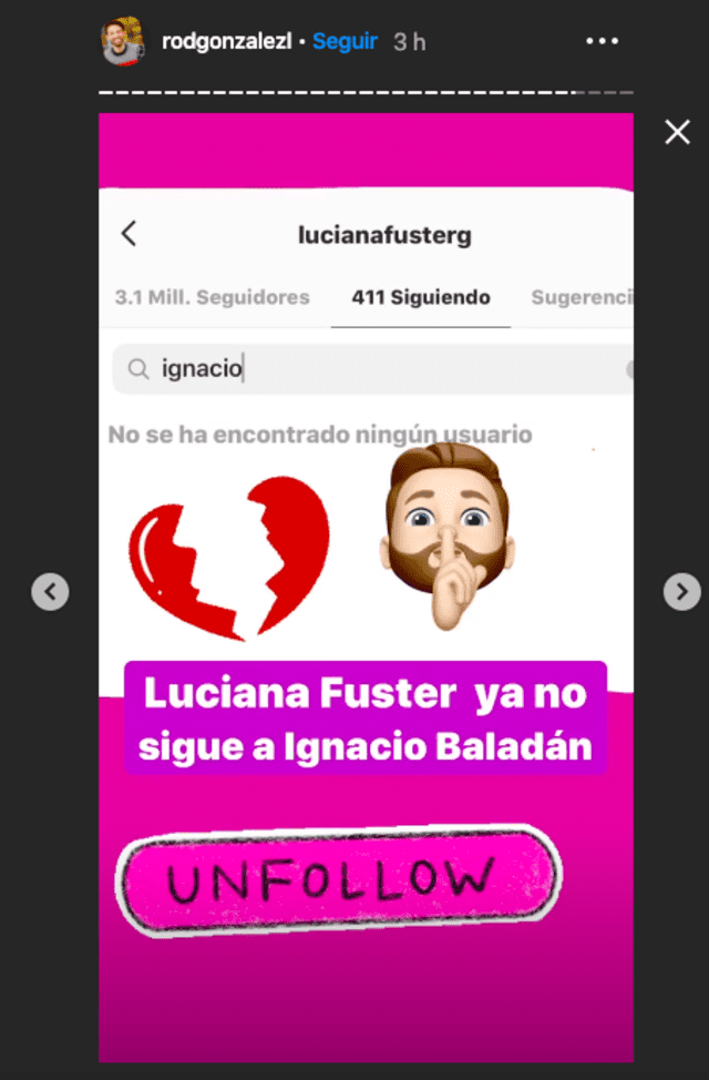 Luciana Fuster ya no sigue a Ignacio Baladán en Instagram