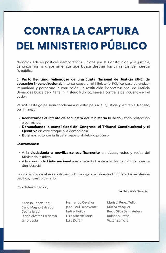 Comunicado contra la restitución de Patricia Benavides. Comunicado contra la restitución de Patricia Benavides.