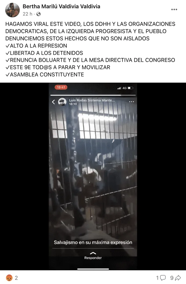 Publicación atribuye un video de otro contexto a la actual represión policial del Gobierno de Dina Boluarte. Foto: captura de Facebook Publicación atribuye un video de otro contexto a la actual represión policial del Gobierno de Dina Boluarte. Foto: captura de Facebook