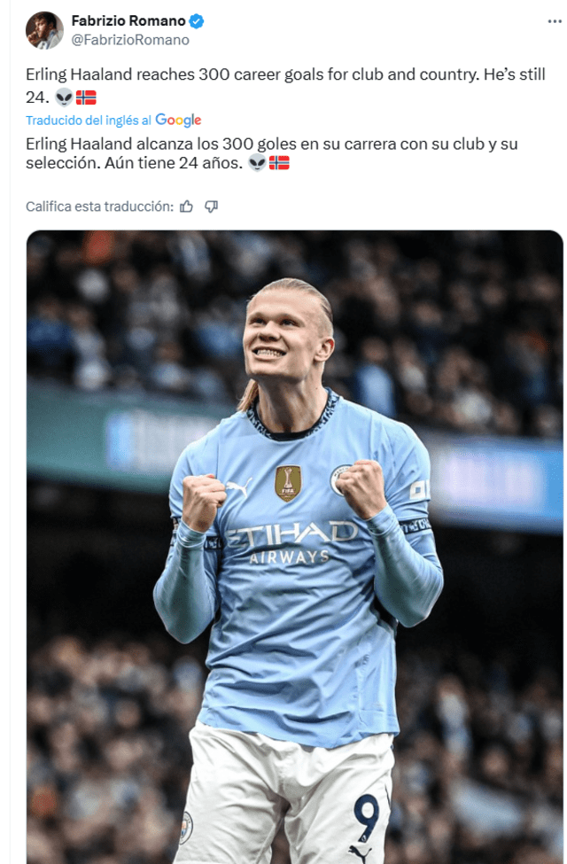 Haaland llegó al gol número 300 tras asistencia de Matheus Nunes. Foto: Fabrizio Romano vía X Haaland llegó al gol número 300 tras asistencia de Matheus Nunes. Foto: Fabrizio Romano vía X