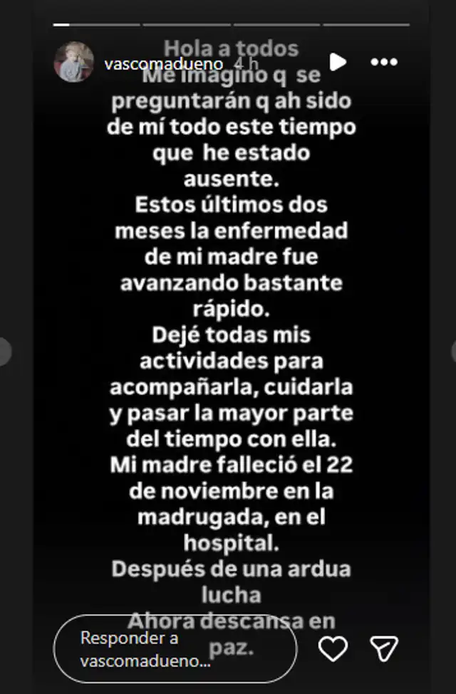 Mensaje de Vasco Madueño. Foto: captura/Instagram   