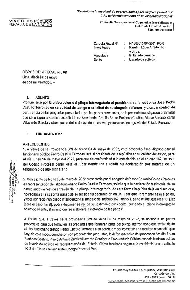 Investigación al presidente Pedro Castillo