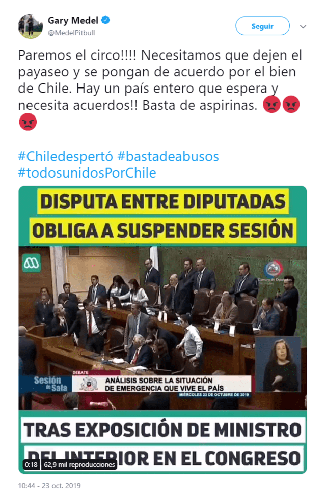 Medel no se calló nada para criticar a los políticos de su país. Foto: Twitter.