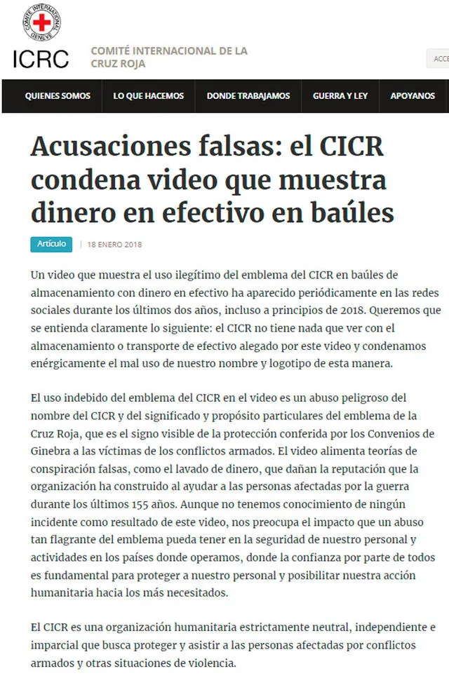  Comunicado de 2018 de la Cruz Roja. Foto: captura en web de Cruz Roja.   