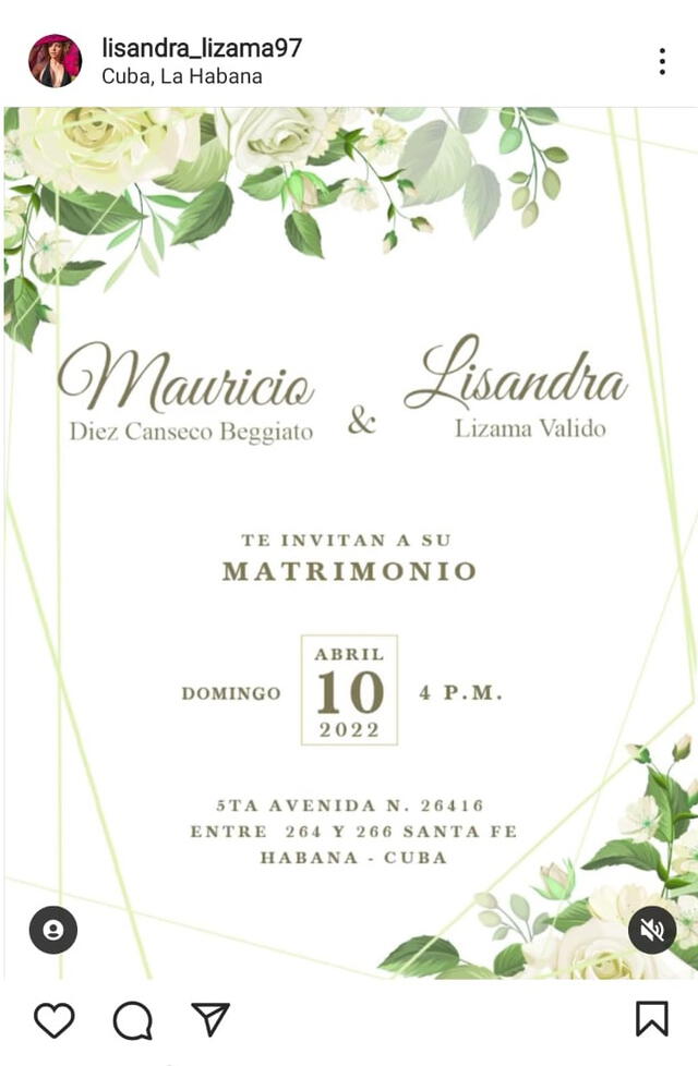 Invitación virtual a la boda de Mauricio Diez Canseco y Lisandra Lizama. Foto: Instagram