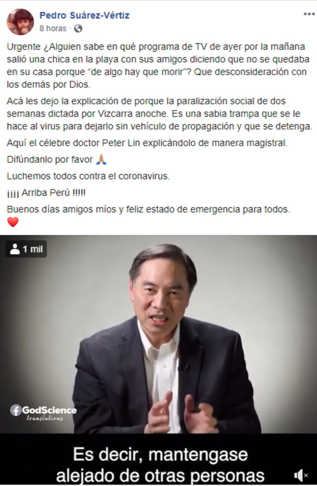 Pedro Suárez Vértiz molesto con peruanos que no hacen caso