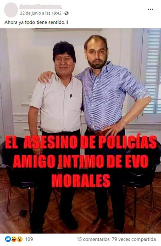 Imagen de Evo Morales junto a un asesino de policías. Foto: captura en Facebook.