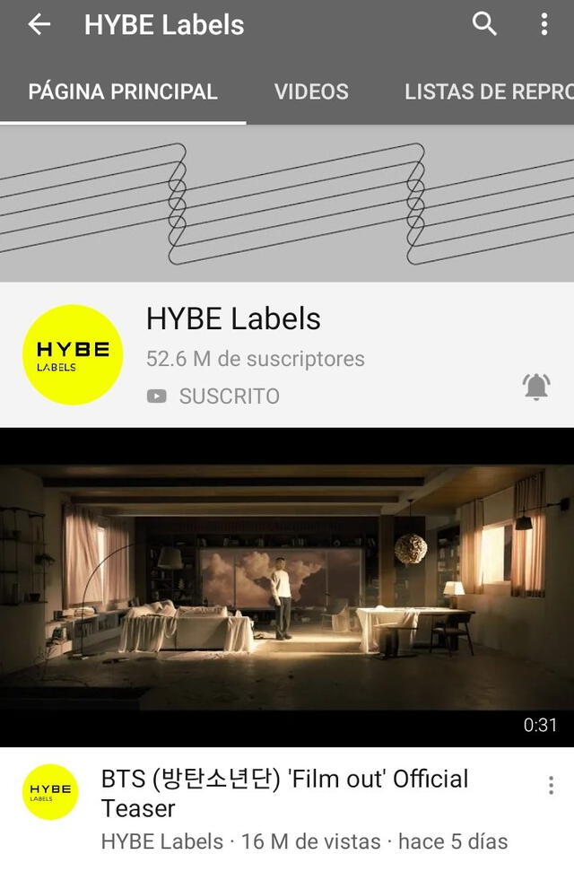 Página principal de HYBE Labels. Foto: YouTube