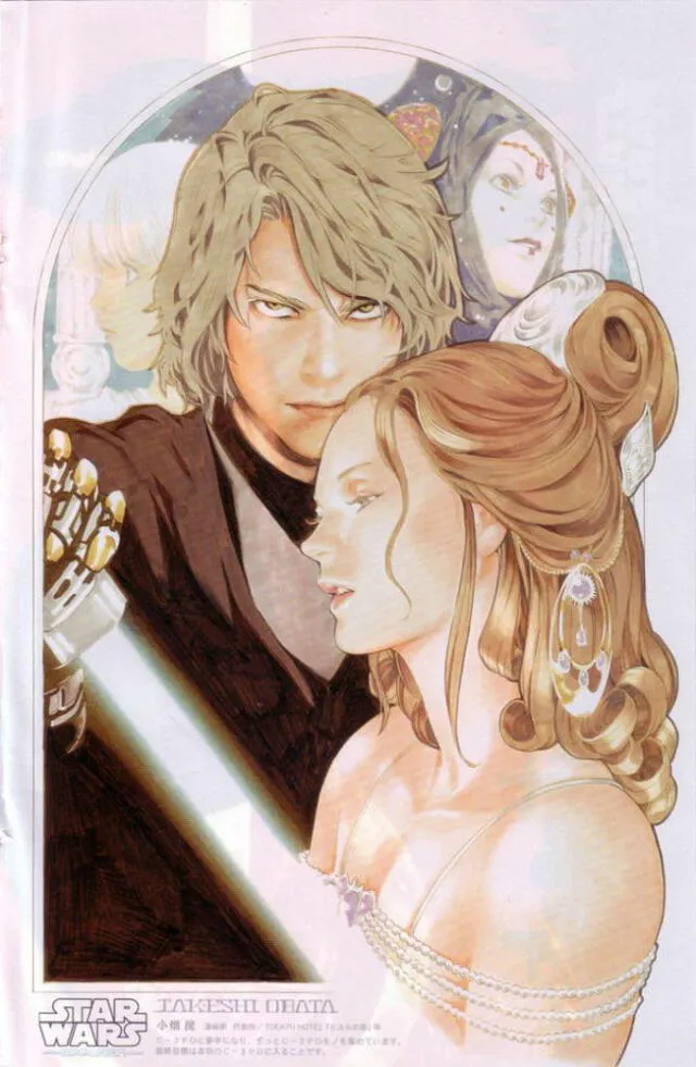 Anakin Skywalker y Padme Amidala ilustrados por Takeshi Obaka.