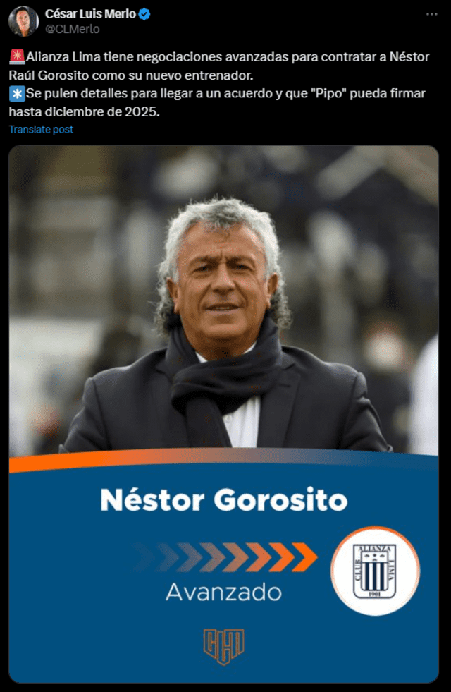  Alianza Lima tiene las negociaciones avanzadas con Néstor Gorosito para que se convierta en nuevo técnico del club. Foto: captura    