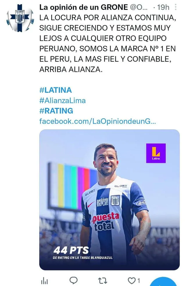 Usuarios en redes sociales señalaron que la Tarde Blanquiazul hizo más de 40 puntos. Foto: Twitter