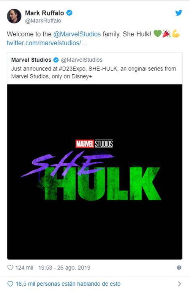 Mark Ruffalo saluda la llega de She Hulk a la pantalla