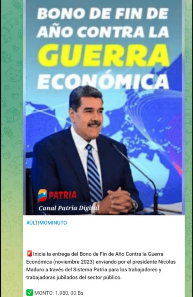 El Bono de Guerra es un pago mensual en Venezuela. Foto: Canal Patria Digital   