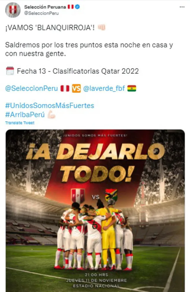 Publicación selección peruana. Foto: Captura SelecciónPerú