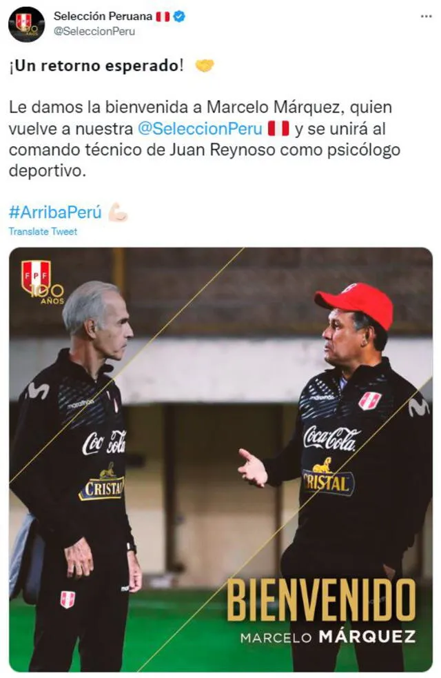 La selección peruana le da la bienvenida a Marcelo Márquez. Foto: Twitter