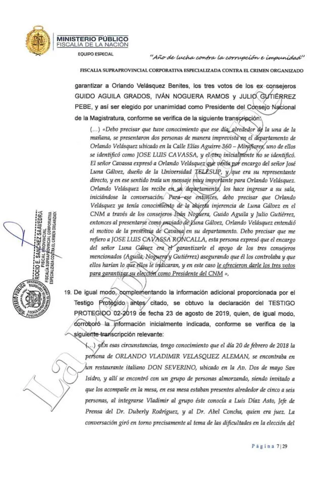 Cavassa habría sobornado a exconsejeros con dinero de Telesup para favorecer a Luna Gálvez