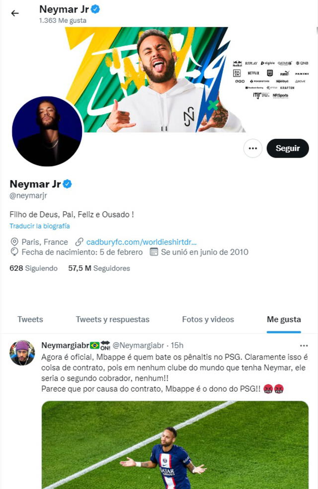 Neymar es muy activo en sus redes sociales. Foto: Neymat/Twiiter