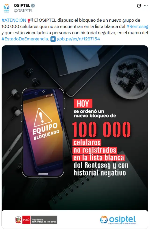 Osiptel informó que el carácter de algunas medidas, como la restricción para extranjeros, es temporal. Foto: Captura X.   