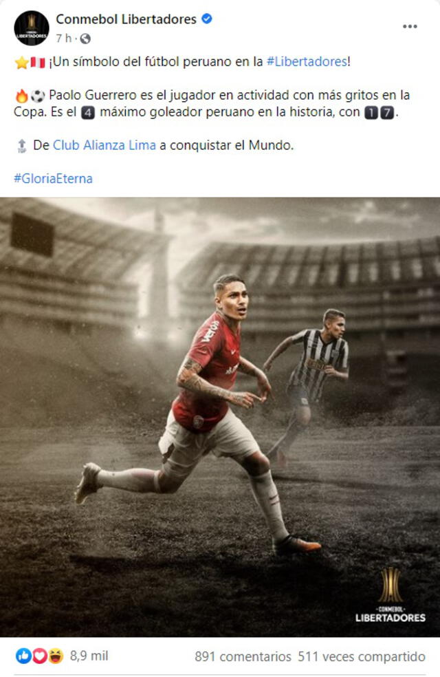 Paolo Guerrero recibe elogios de la Conmebol por su producción goleadora en la Copa Libertadores