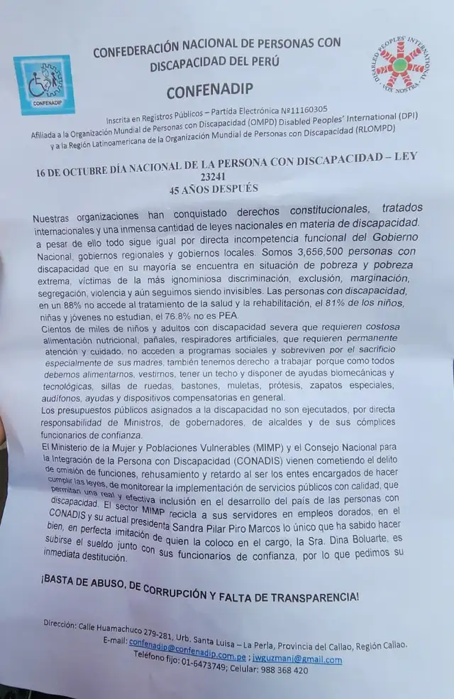 Pedidos de los discapacitados.   