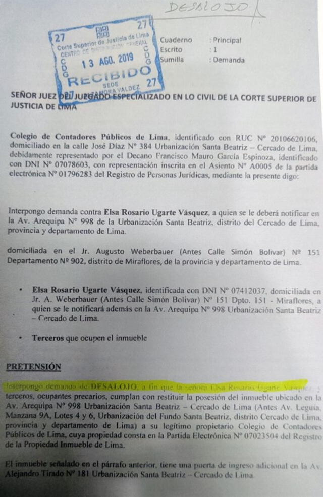  Demanda de desalojo del Colegio de Contadores Públicos de Lima. Foto: fuentes LR<br><br>    