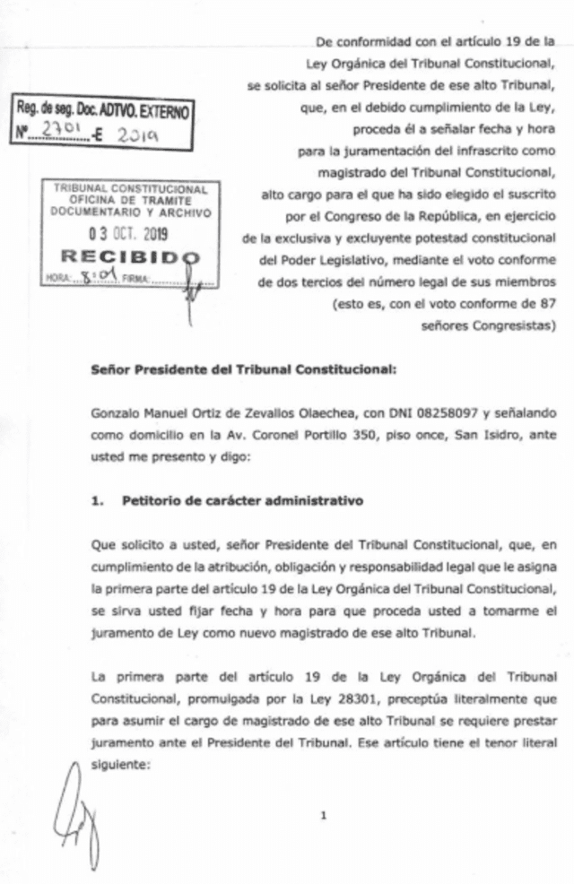 Documento entregado al TC