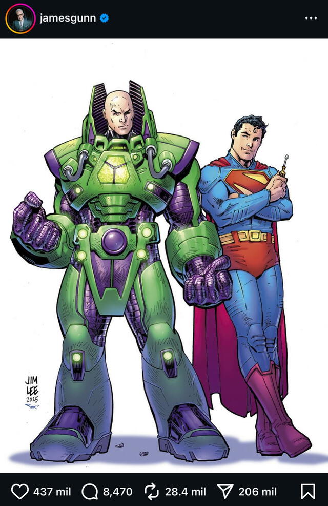  Con esta imagen, James Gunn confirma el nombre y la fecha de estreno de la próxima película de Superman. Foto: Instagram   