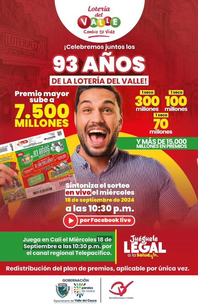 Billete del sorteo de hoy. Foto: Lotería del Valle   