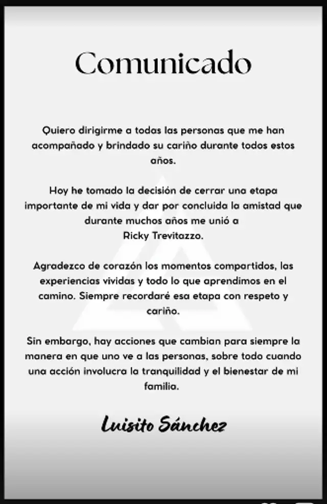 Comunicado de Luisito Sánchez