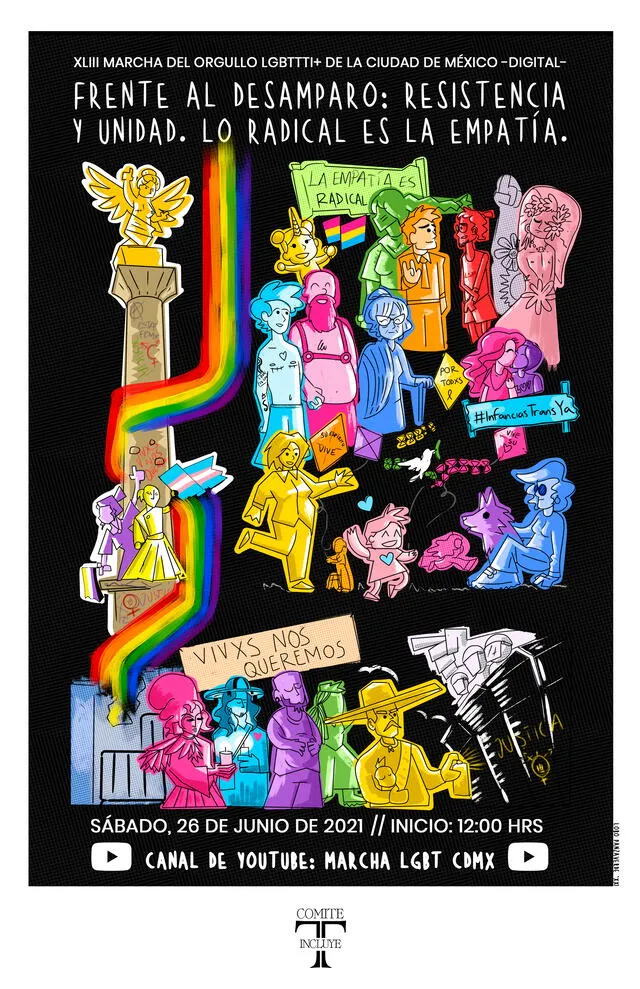 Este es el cartel de la XLIII Marcha del Orgullo LGBT de la Ciudad de México 2021 en su modalidad Digital. Foto: captura de Twitter/ Marcha LGBTI CDMX