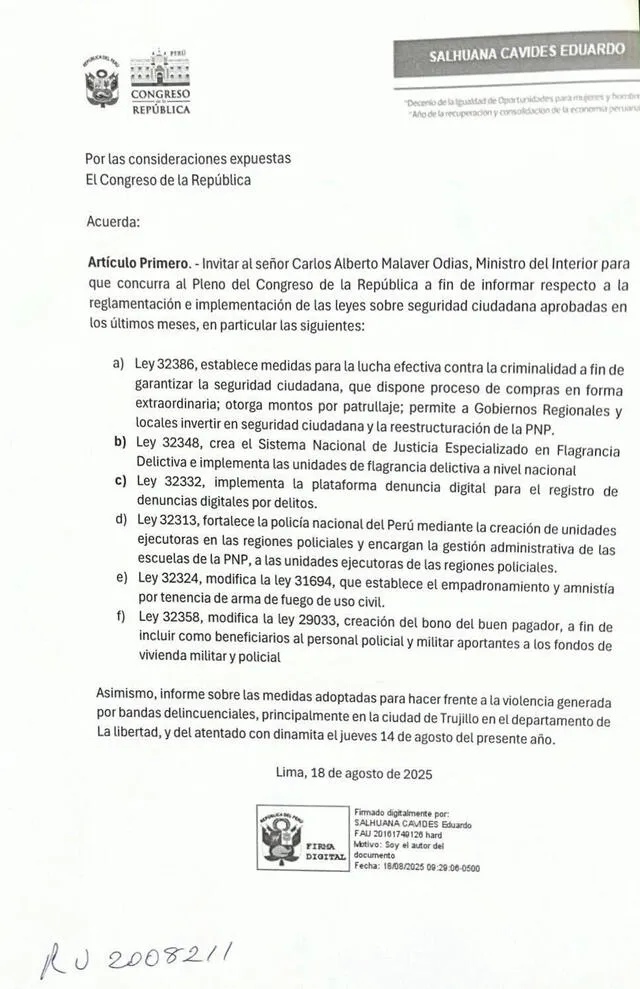 Moción presentada por APP. Foto: X   