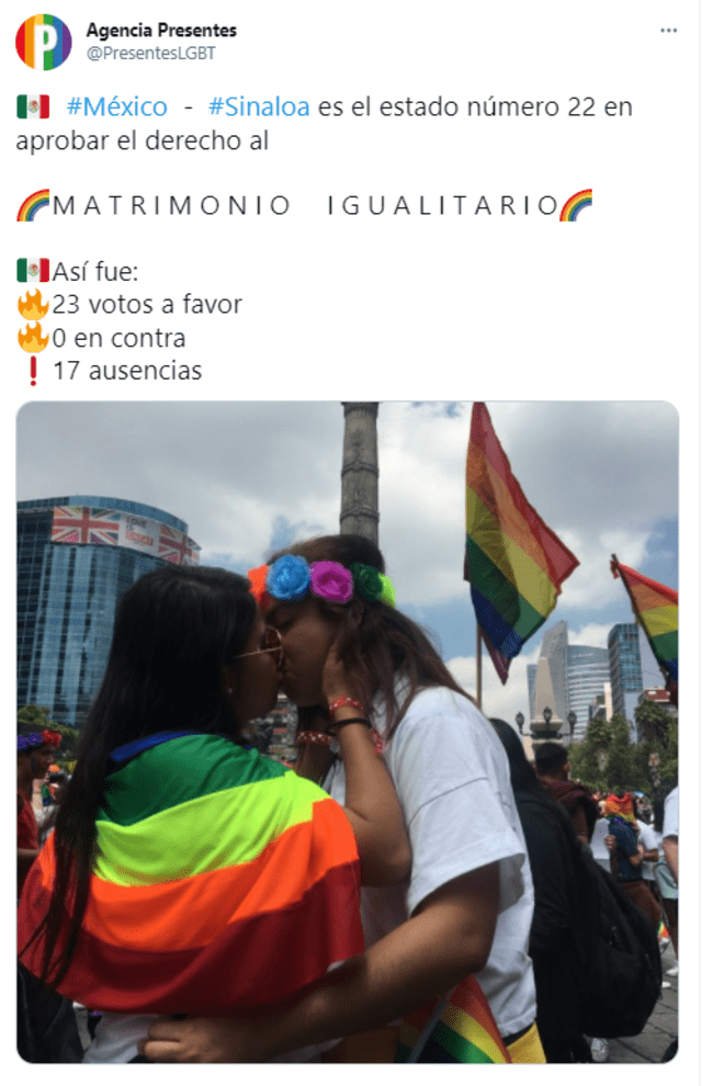 Matrimonio igualitario avanza en México para las personas LGTBI. Foto: captura Twitter Presentes