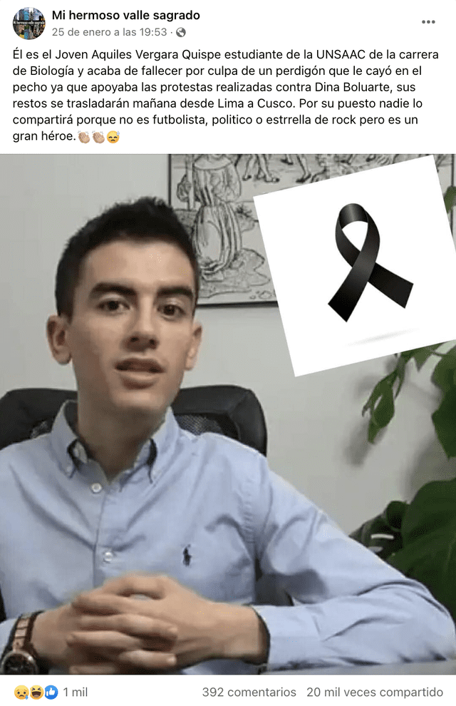 Publicación presenta información falsa. Foto: captura de FacebooK Publicación presenta información falsa. Foto: captura de FacebooK