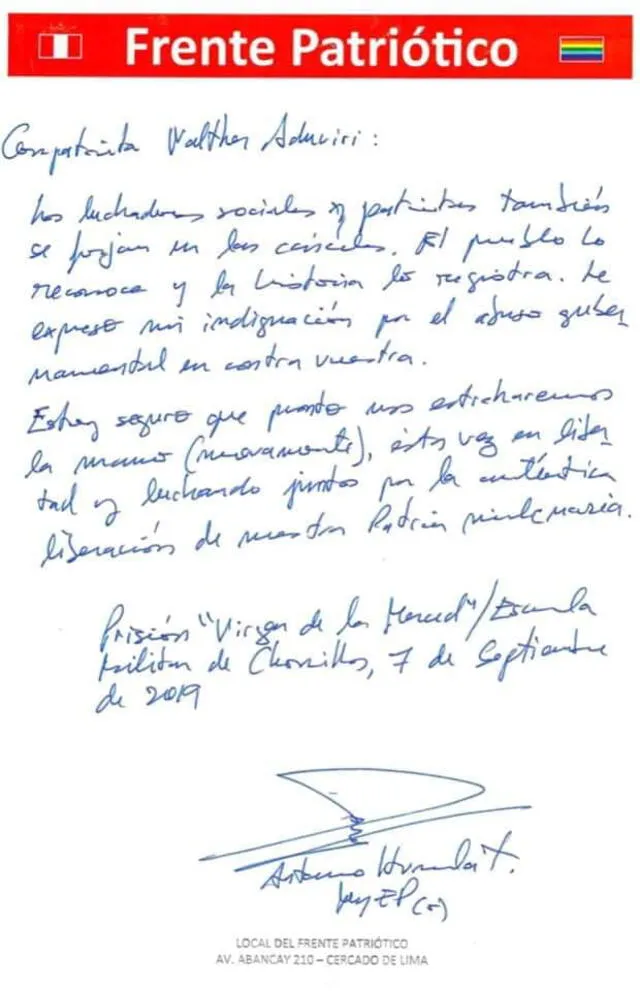 Carta de Antauro Humala a Aduviri