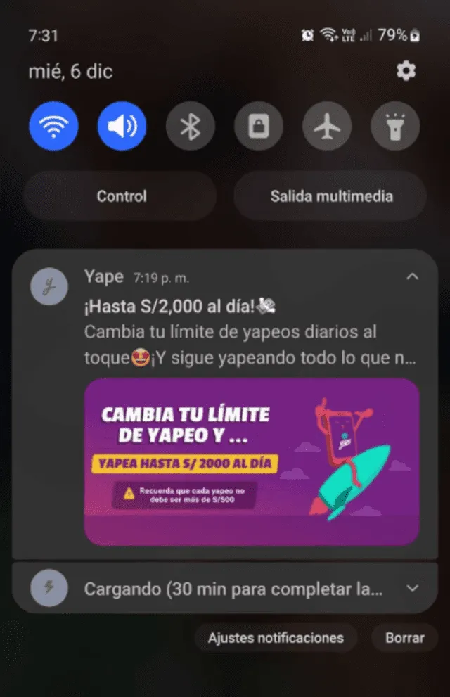  Así es la alerta para incrementar tu línea máxima de yapeo. Foto: captura    