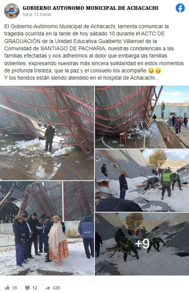 El municipio de Achacachi lamentó lo sucedido. Foto: captura Gobierno Autónomo Municipal de Achacachi/Facebook