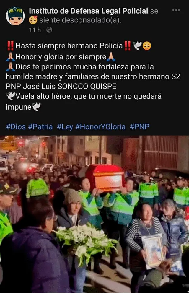 Publicación del Instituto de Defensa Legal Policial que usa la imagen del funeral de Oliver Quispe Aliaga como si fuese de José Luis Soncco Publicación del Instituto de Defensa Legal Policial que usa la imagen del funeral de Oliver Quispe Aliaga como si fuese de José Luis Soncco