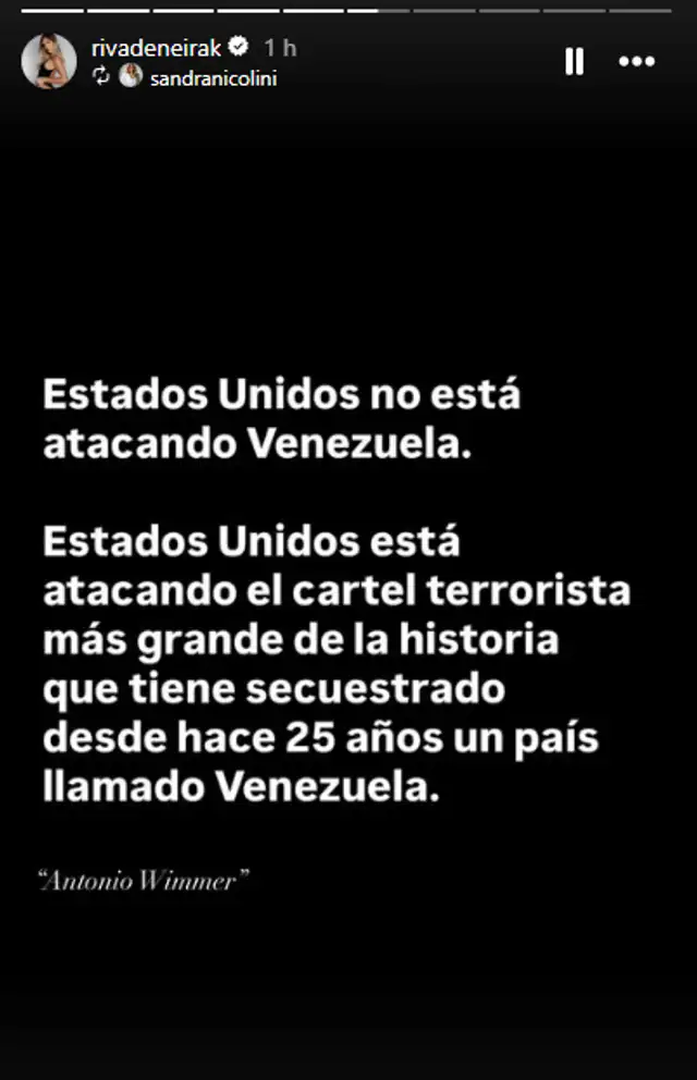  Modelo Korina Rivadeneira celebra caída de Nicolás Maduro en Venezuela. Foto: captura Instagram   