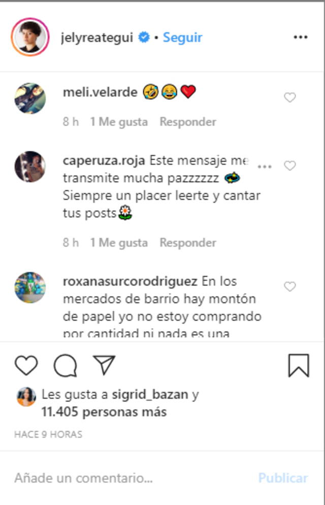 Jely Reátegui recibo el apoyo de sus seguidores en Instagram