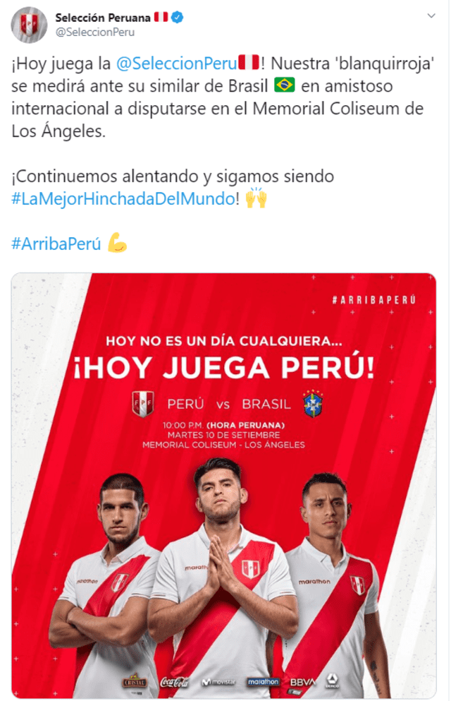 Perú vs. Brasil EN VIVO ONLINE en amistoso internacional Fecha FIFA 2019