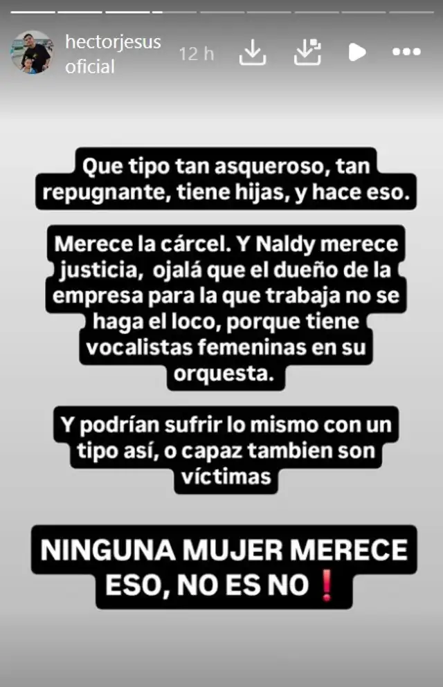 Héctor Jesús Boza, exvocalista de La Bella Luz, respalda a Naldy Saldaña en sus redes. Foto: Instagram Héctor Jesús Boza, exvocalista de La Bella Luz, respalda a Naldy Saldaña en sus redes. Foto: Instagram