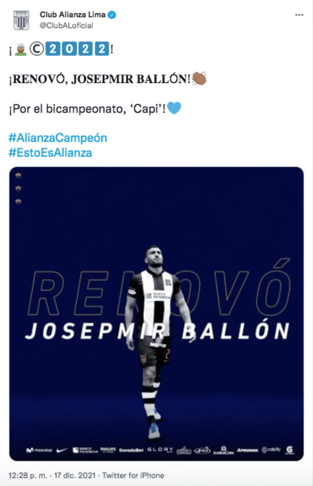 Josepmir Ballón llegó a Alianza Lima en el 2022 procedente de la Universidad de Concepción. Foto: captura Twitter Alianza Lima