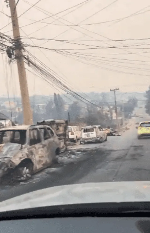 Varios autos y viviendas fueron quemados tras el incendio en Valparaíso y Viña del Mar. Foto: X/ Visión País   