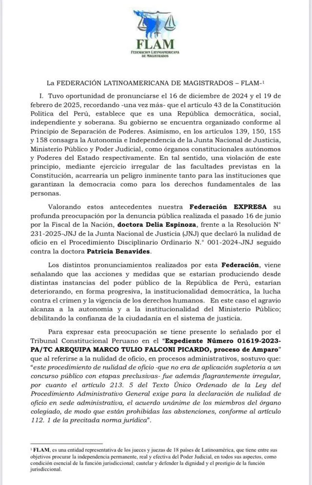  Comunicado de la Federación Latinoamericana de Magistrados.   