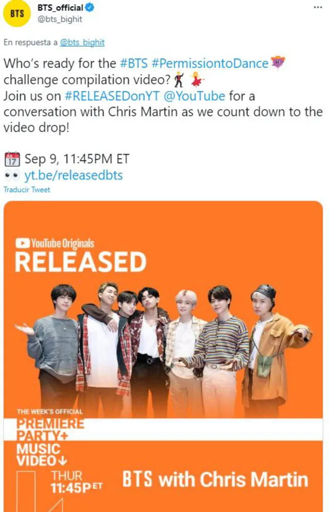 BTS conversará con Chris Martin. Foto: Big Hit