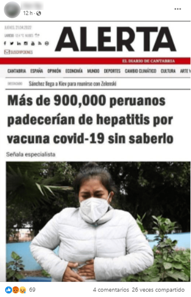 Publicación viral sobre la vacuna contra la COVID-19 y su relación con la hepatitis..