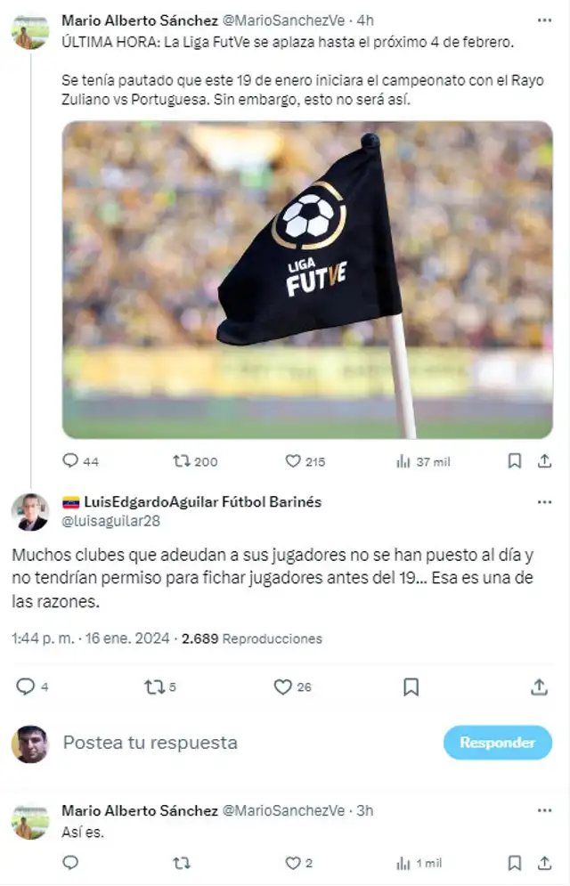 Mario Alberto Sánchez indicó las posibles razones de la postergación de la Liga FutVe 2024. Foto: MarioSanchezVe / X   