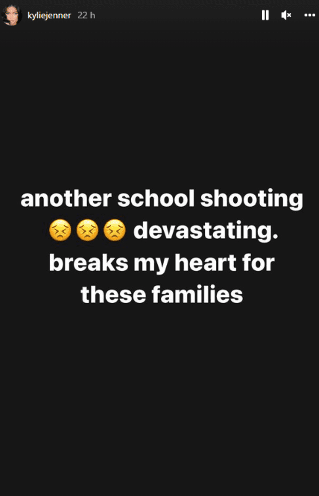 Kylie Jenner se solidariza las familias víctimas del tiroteo en escuela. Foto: Kylie Jenner/Instagram.