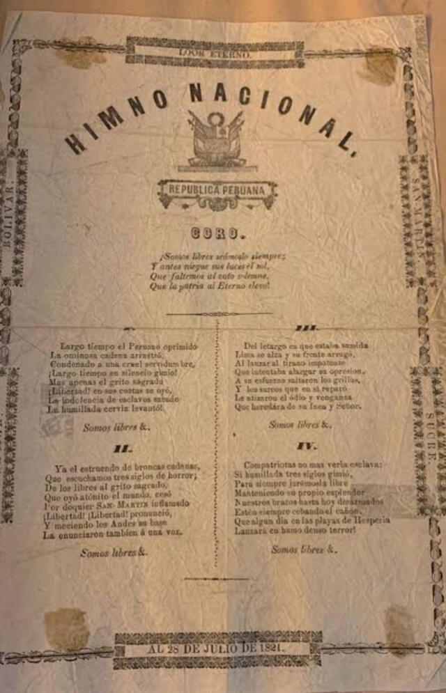 Este 23 de septiembre el Himno Nacional cumple 203 años. Foto: Difusión   